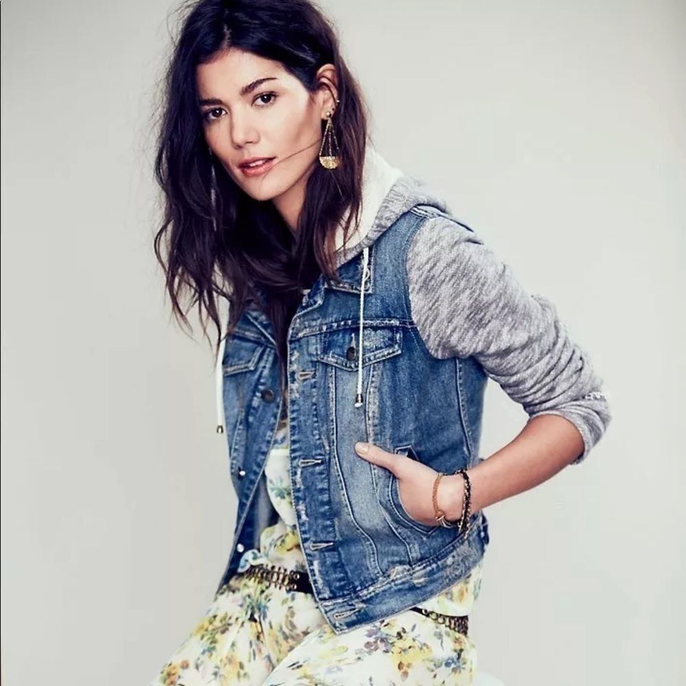 Free People Half Knit Distressed Denim Jacket - Picture 2 of 13